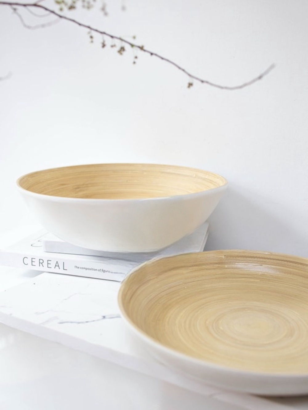 NWT Alfred Sung White and Natural Bamboo Serving Dish